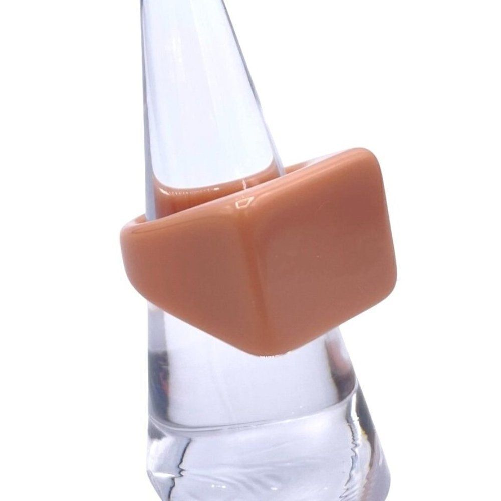 Tan Beige Acrylic Geometric Rectangle Chunky Statement Ring Size 8 - Picture 8 of 8